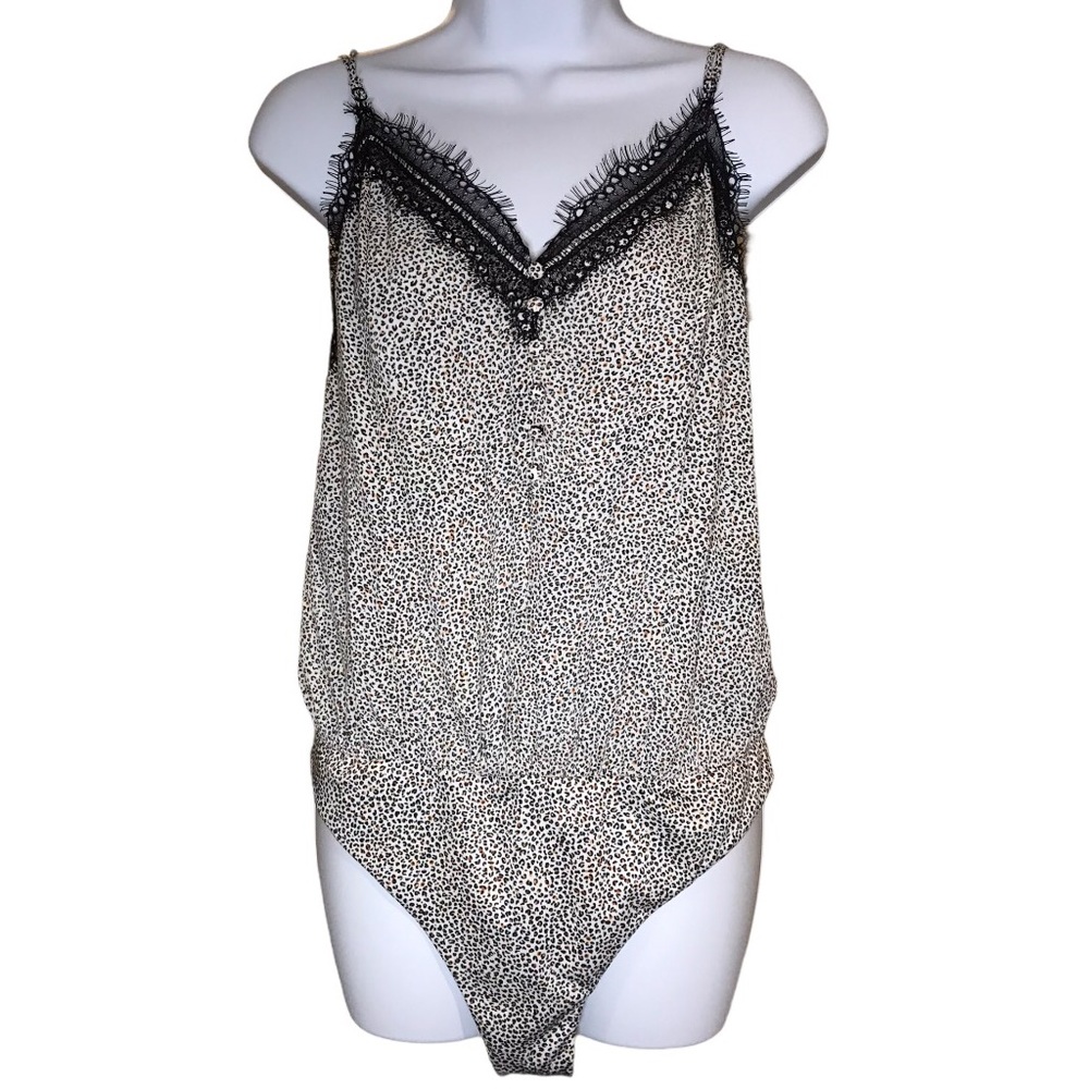 AFRM Leopard Print Bodysuit With Buttons & Lace